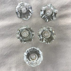 Lot of 5 Vintage Clear Glass Mismatched Cabinet Pulls / Drawer Knobs